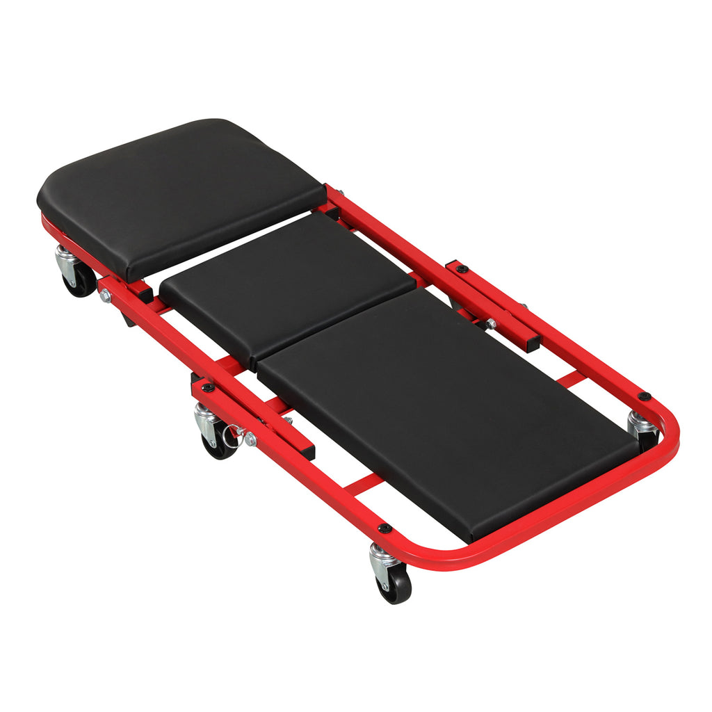 2-in-1 Garage Creeper Stool Z-Shaped Folding – Red