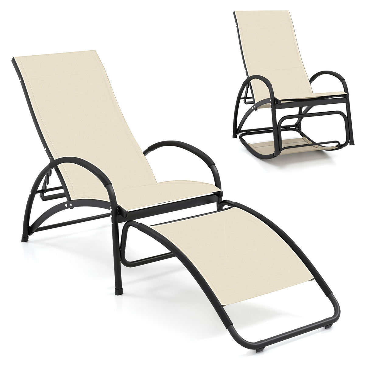 2-in-1 Outdoor Rocking Chair with 4-Position Adjustable Backrest for