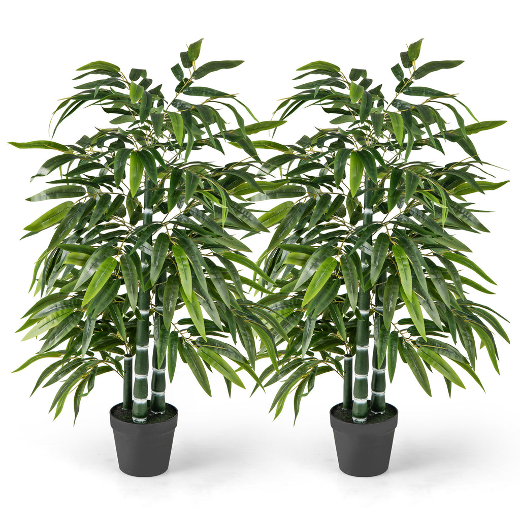 Artificial Bamboo Tree with 3 PE Trunks and Vibrant Leaves - Green, 2 Pack