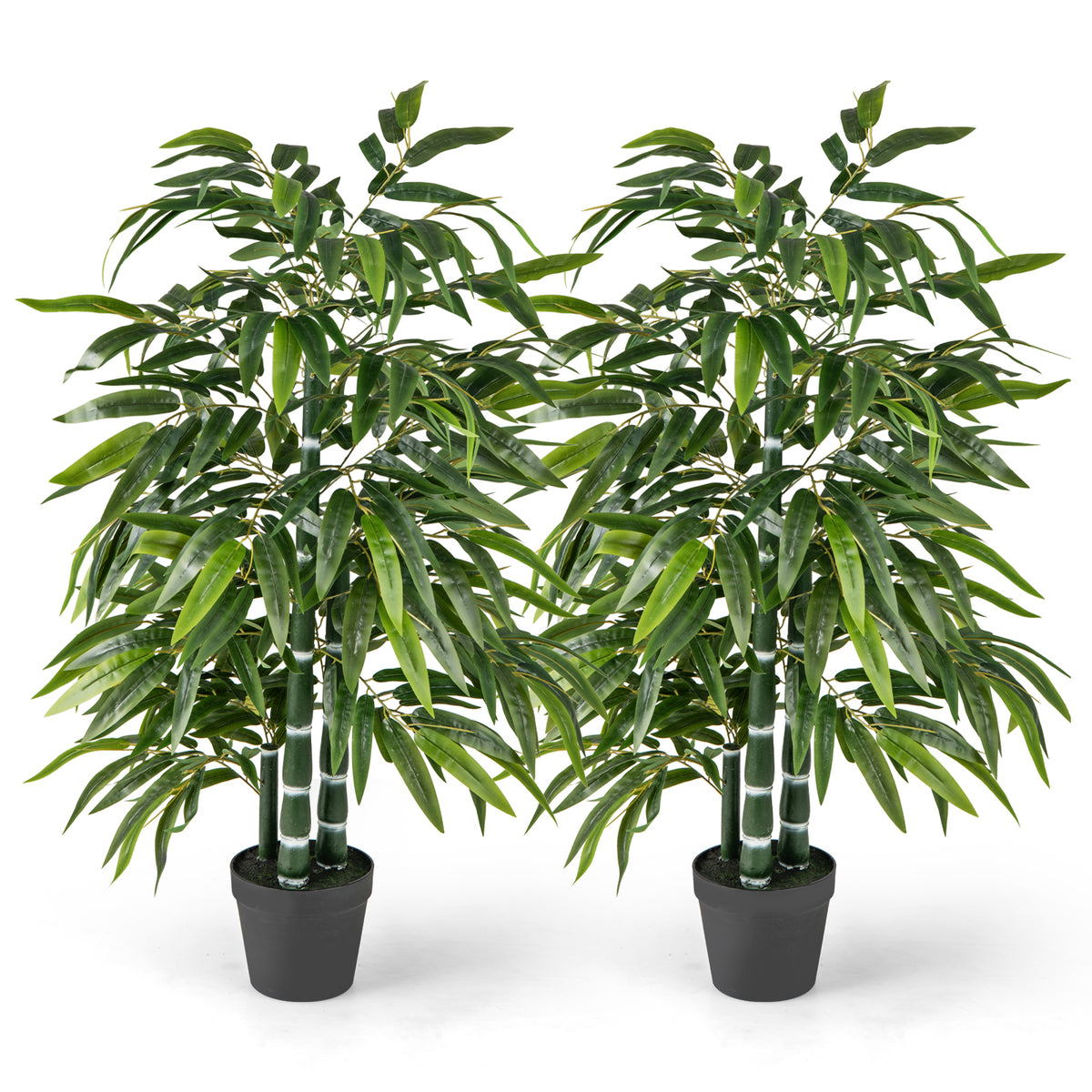 Artificial Bamboo Tree with 3 PE Trunks and Vibrant Leaves - Green, 2 Pack