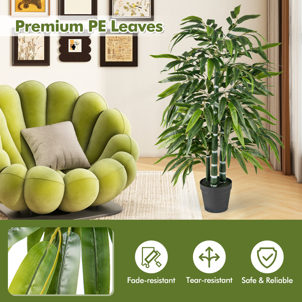 Artificial Bamboo Tree with 3 PE Trunks and Vibrant Leaves - Green, 2 Pack