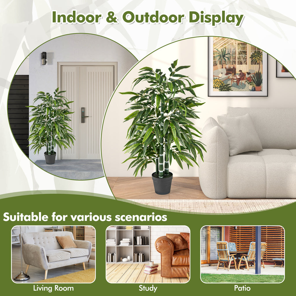 Artificial Bamboo Tree with 3 PE Trunks and Vibrant Leaves - Green, 2 Pack