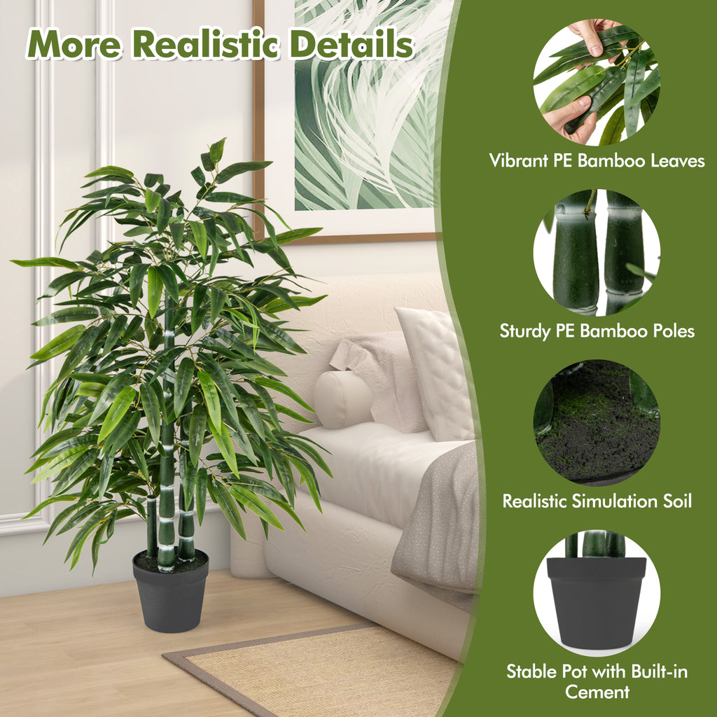 Artificial Bamboo Tree with 3 PE Trunks and Vibrant Leaves - Green, 2 Pack