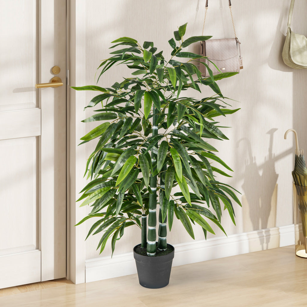 Artificial Bamboo Tree with 3 PE Trunks and Vibrant Leaves - Green, 2 Pack