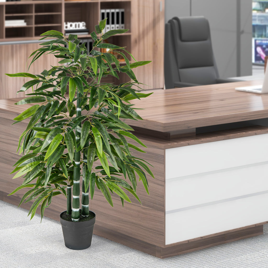 Artificial Bamboo Tree with 3 PE Trunks and Vibrant Leaves - Green, 2 Pack