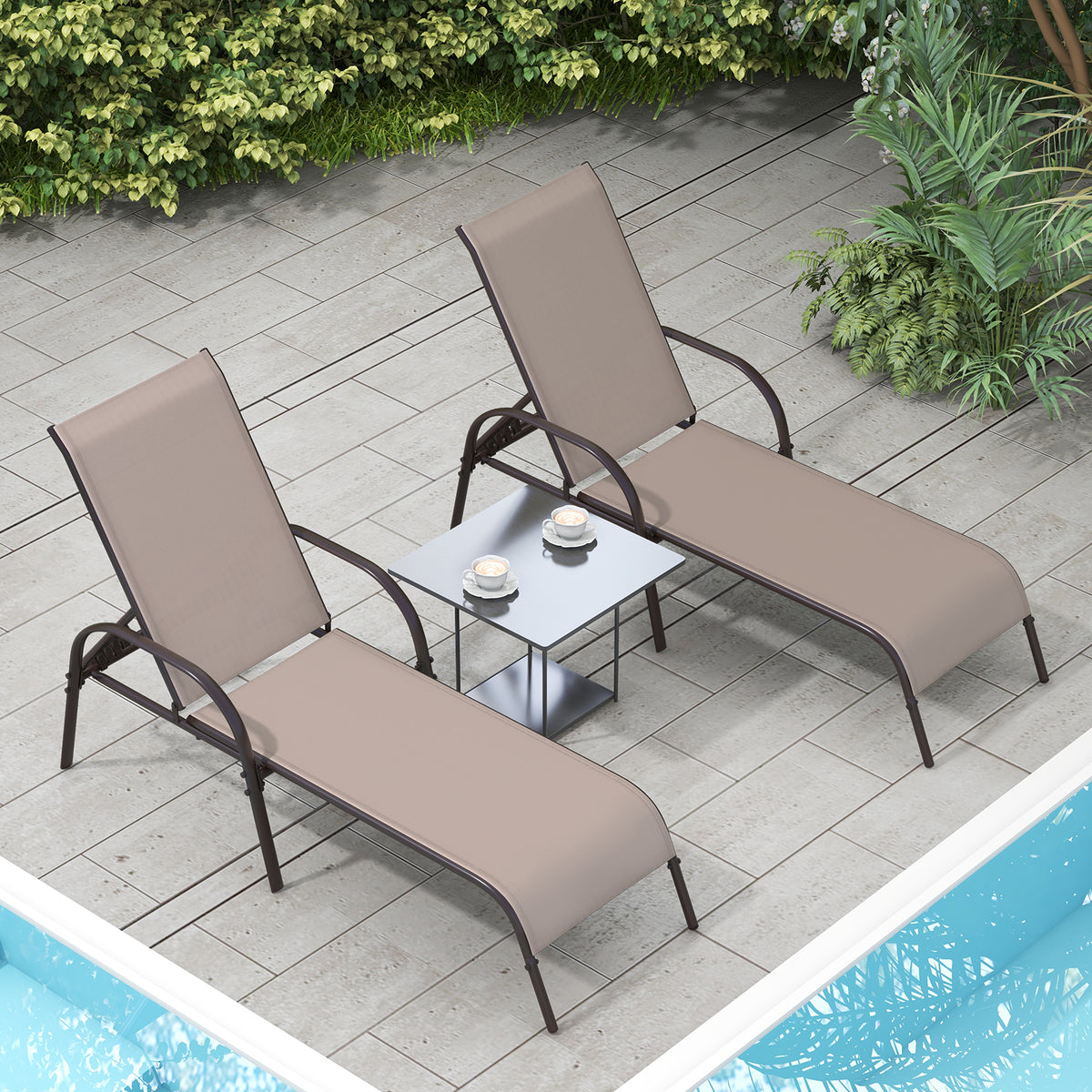 2 Pieces Outdoor Patio Lounge Chair Chaise Fabric with Adjustable