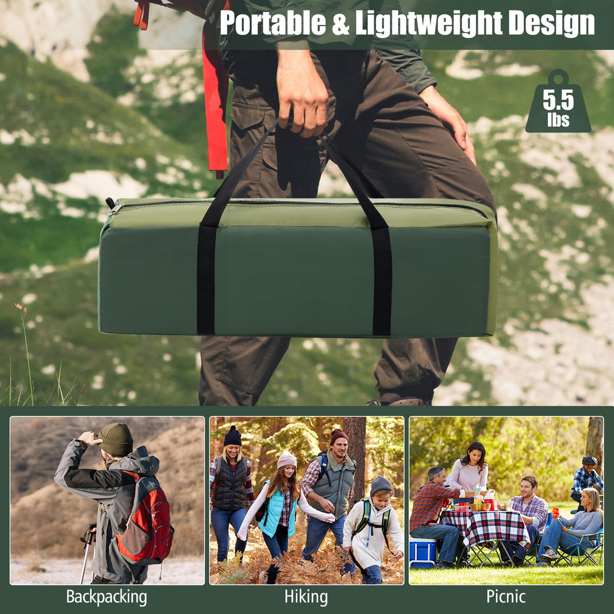 2-person Camping Tent w/ Removable Rain Fly and Double-layer Door