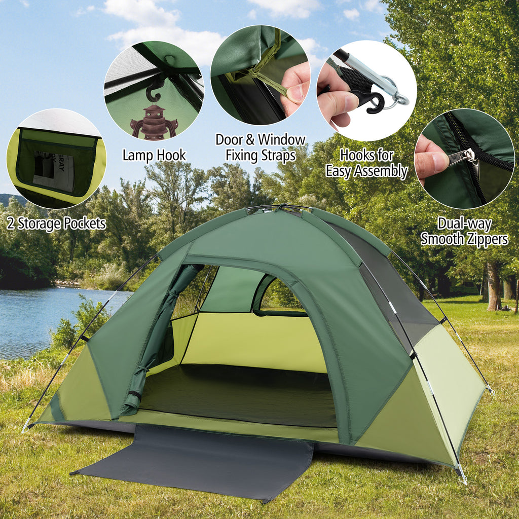2-person Camping Tent w/ Removable Rain Fly and Double-layer Door