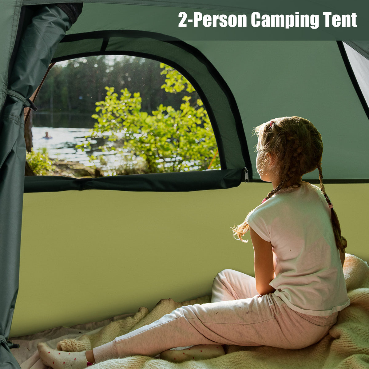 2-person Camping Tent w/ Removable Rain Fly and Double-layer Door