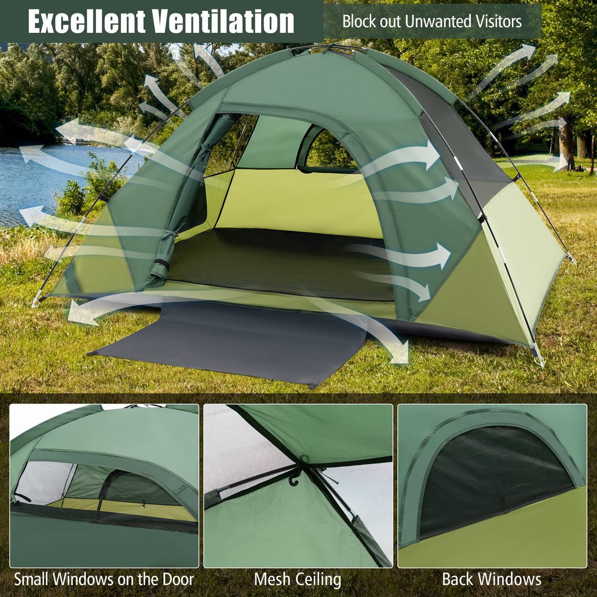 2-person Camping Tent w/ Removable Rain Fly and Double-layer Door