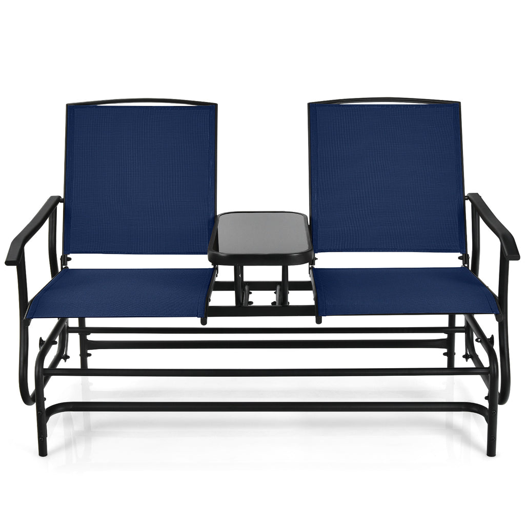 2-Person Double Rocking Loveseat with Mesh Fabric and Center Tempered