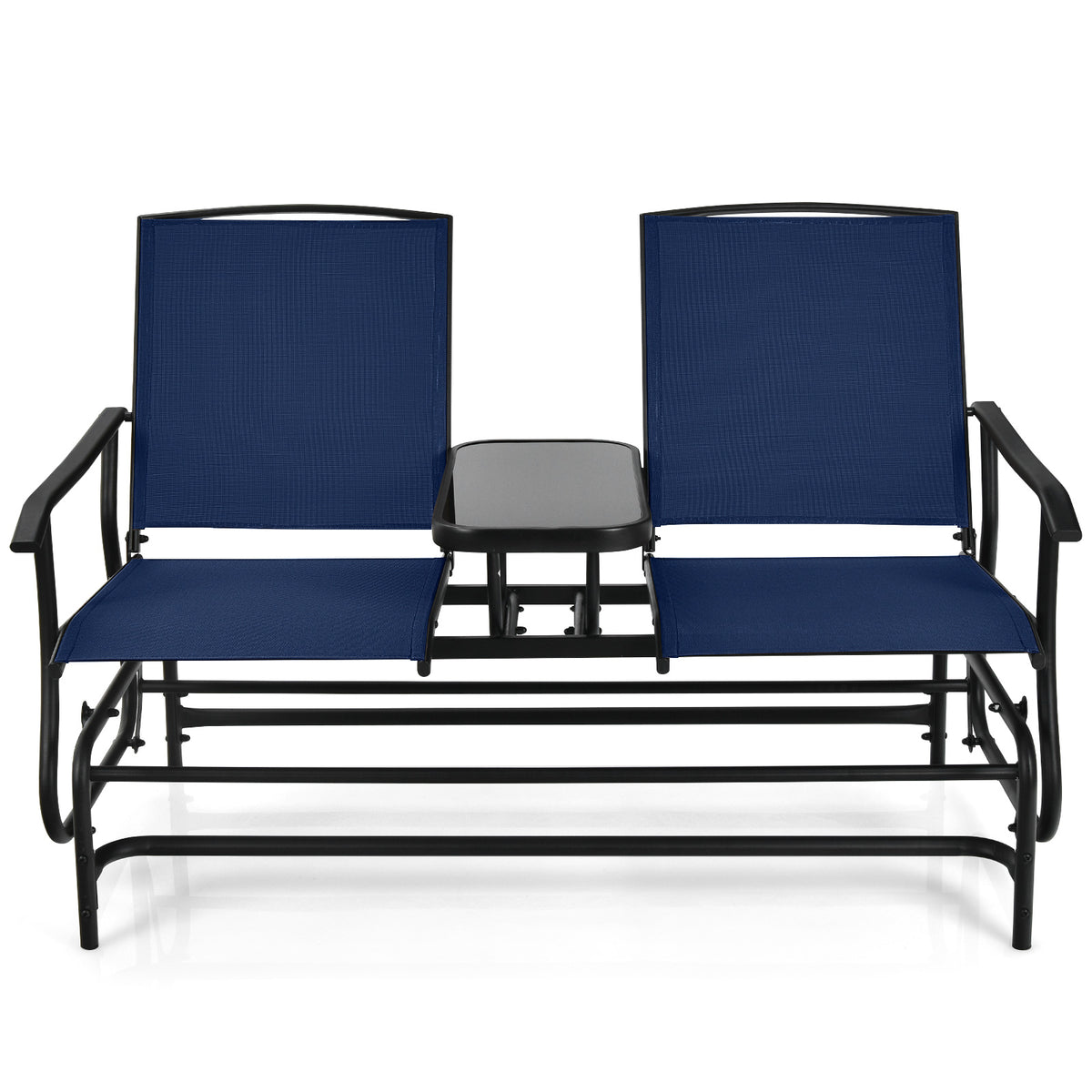 2-Person Double Rocking Loveseat with Mesh Fabric and Center Tempered