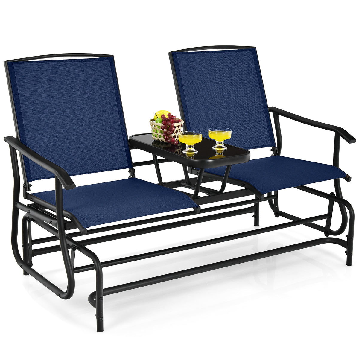 2-Person Double Rocking Loveseat with Mesh Fabric and Center Tempered