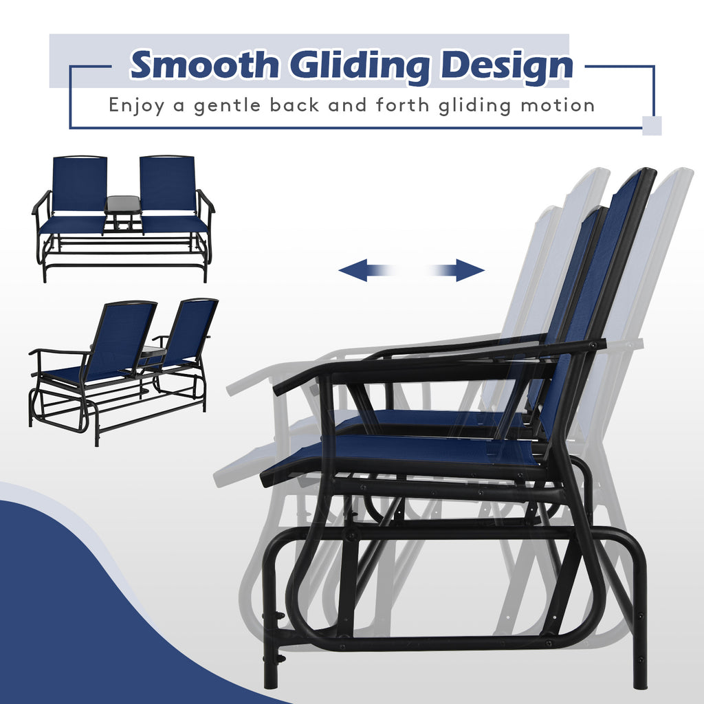 2-Person Double Rocking Loveseat with Mesh Fabric and Center Tempered