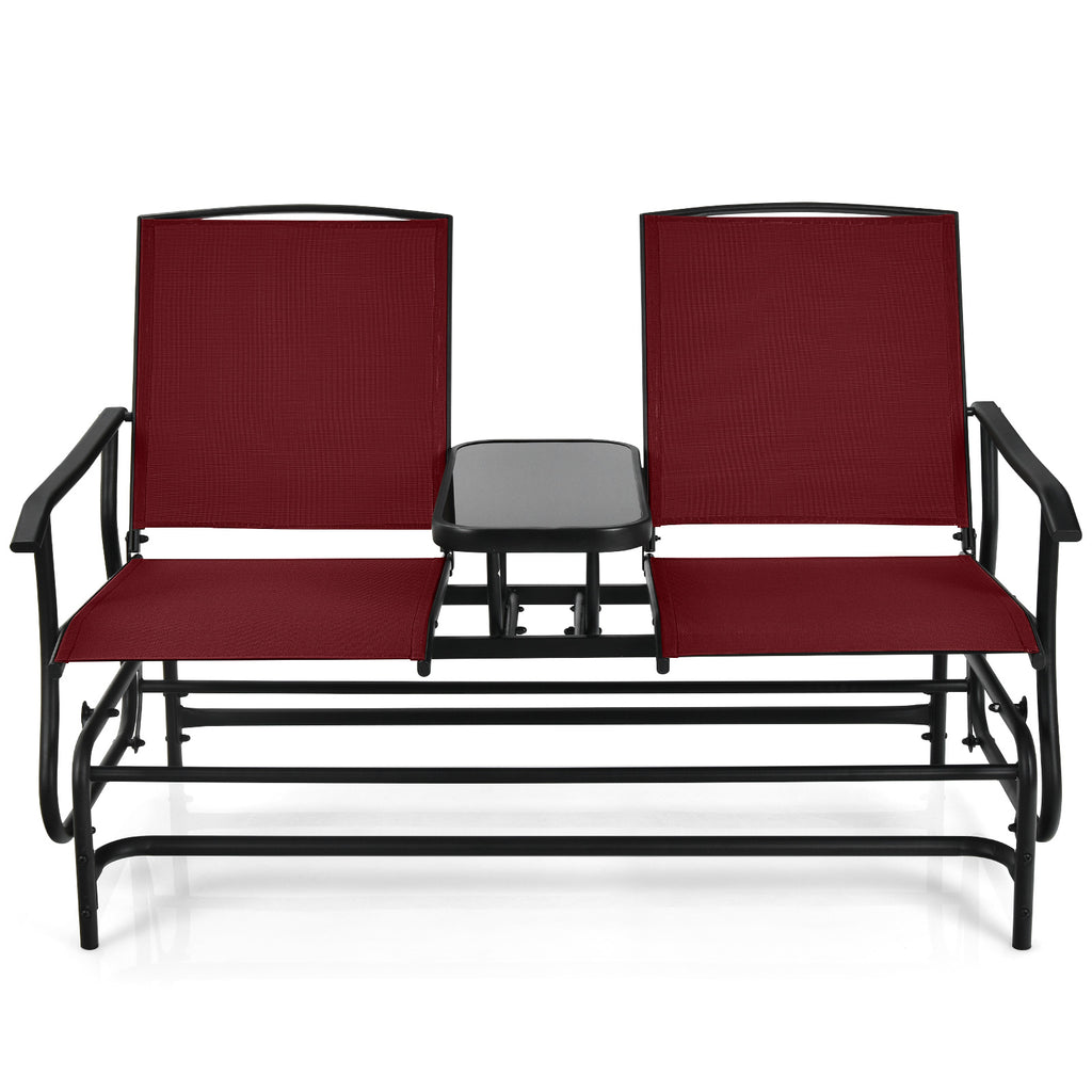 2-Person Double Rocking Loveseat with Center Glass Table - Style A, Red