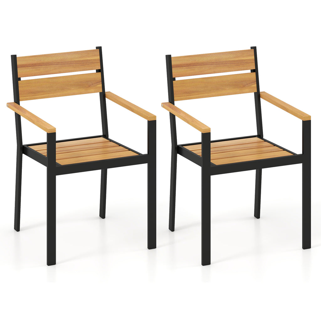 Outside Patio Dining Chair with Acacia Armrest for Backyard Garden