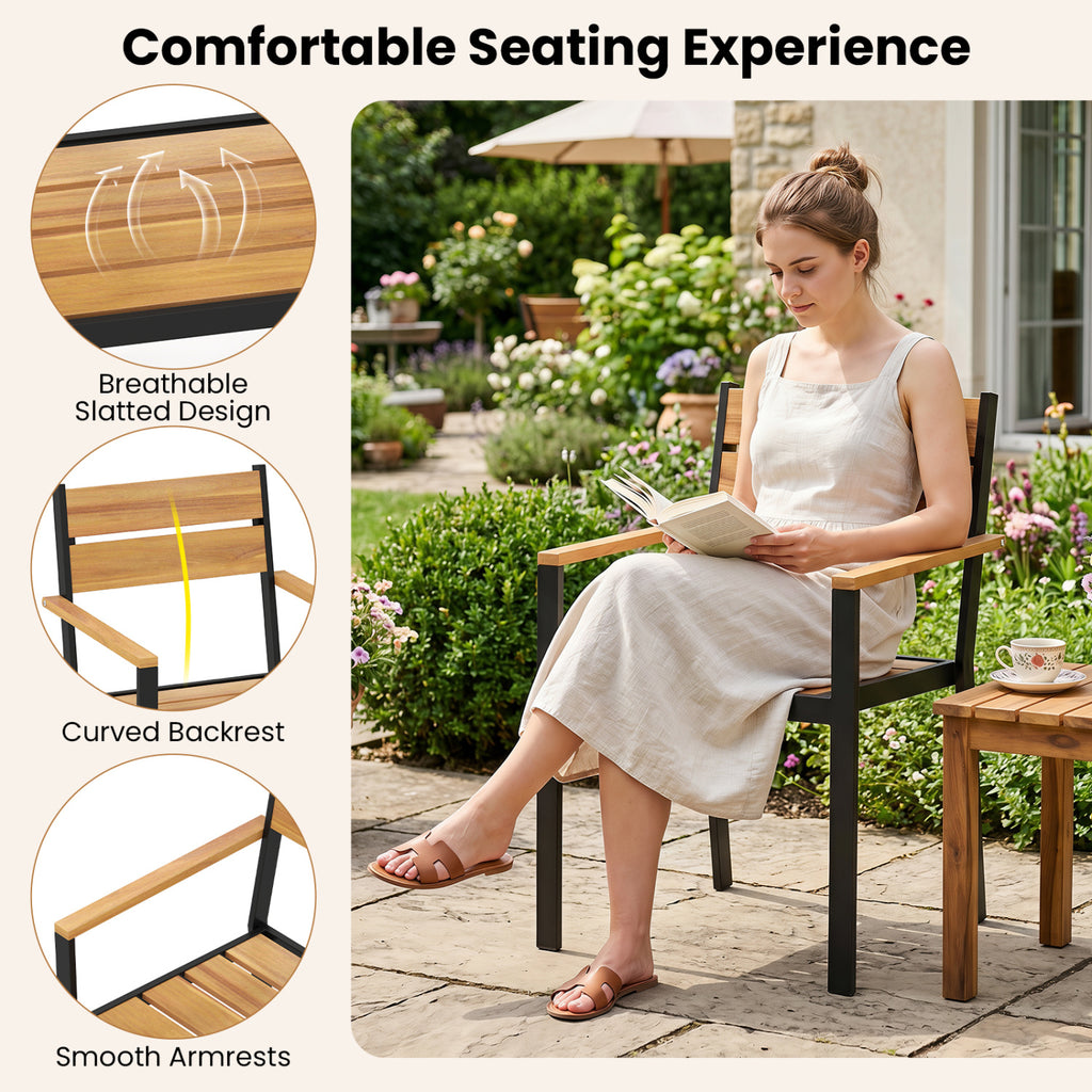 Outside Patio Dining Chair with Acacia Armrest for Backyard Garden