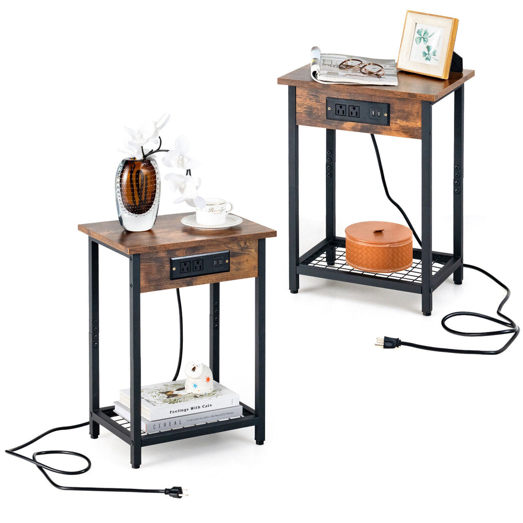Bedside Nightstand with Charging Station - Rustic Brown