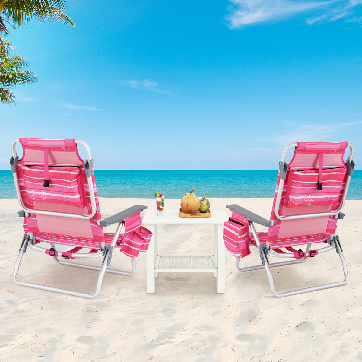 Beach Chairs Set of 2 Portable Folding Backpack Recliners with