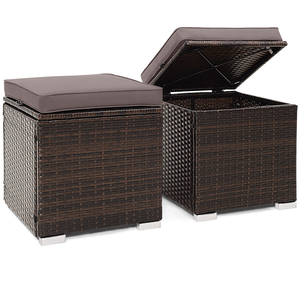 Patio Storage Ottoman with Cushion - Gray, Set of 2