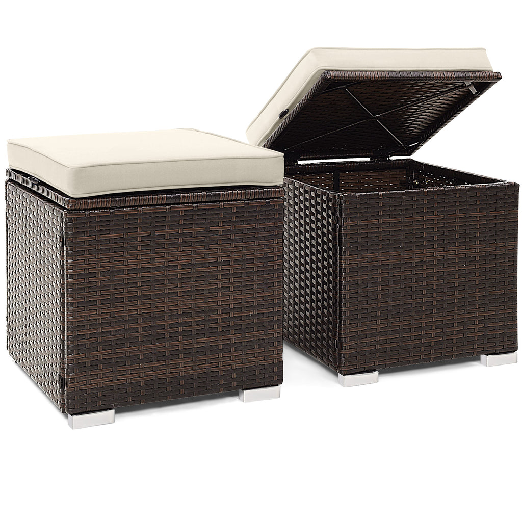 Patio Storage Ottoman with Cushion - Gray, Set of 2