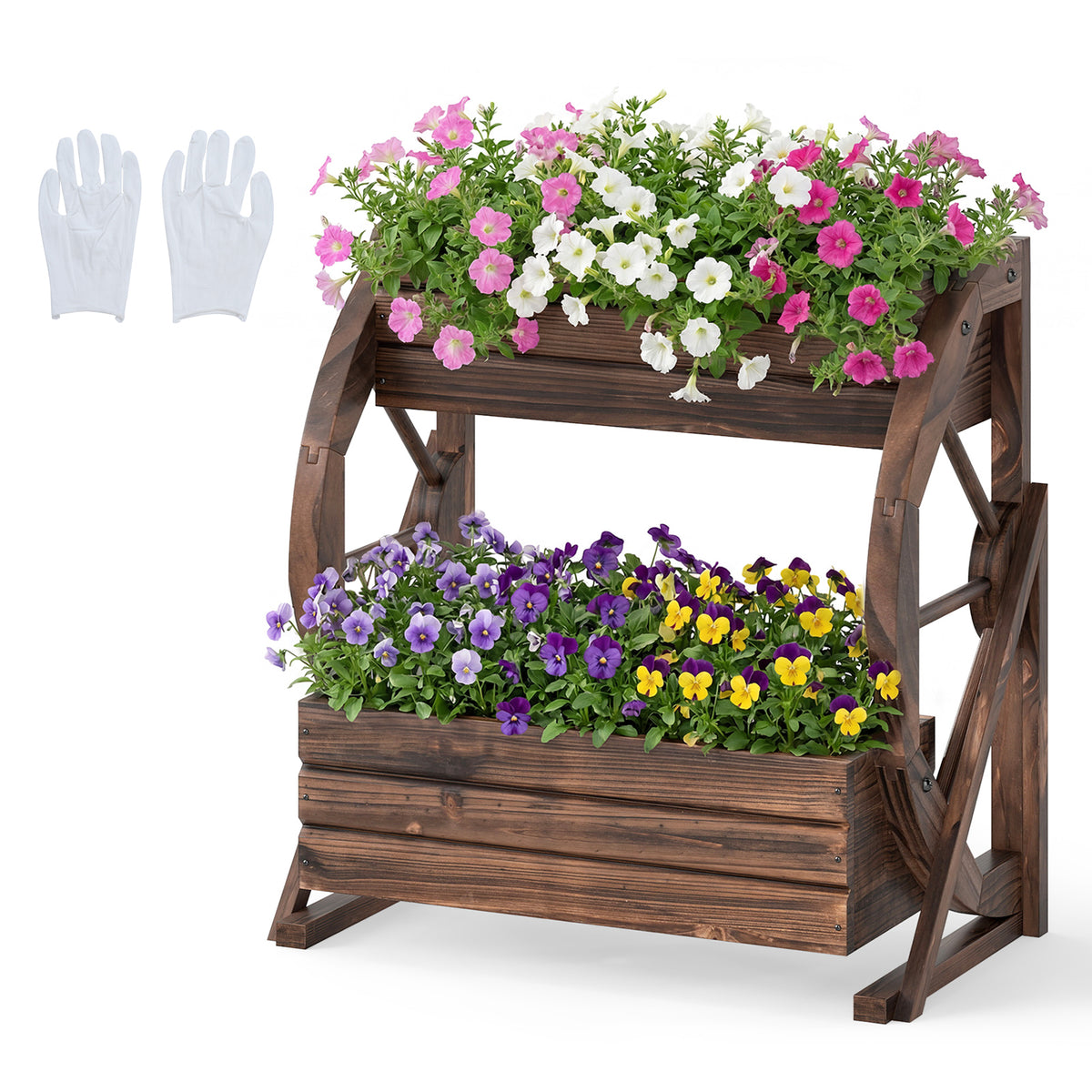 2-Tier Raised Garden Bed Planter with Drainage Holes - Coffee