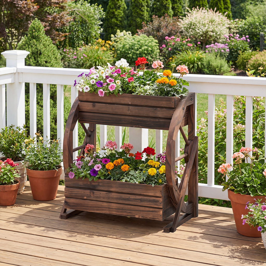 2-Tier Raised Garden Bed Planter with Drainage Holes - Coffee