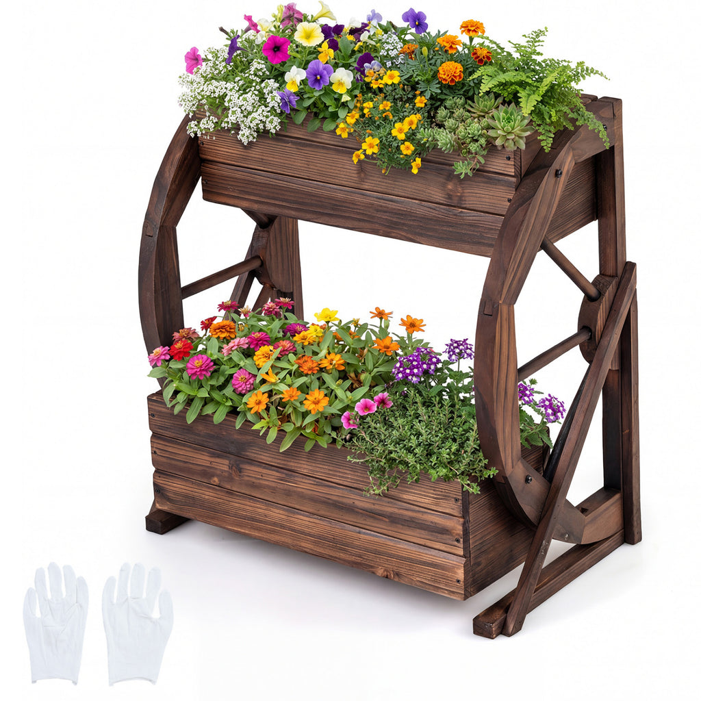 2-Tier Raised Garden Bed Planter with Drainage Holes - Coffee