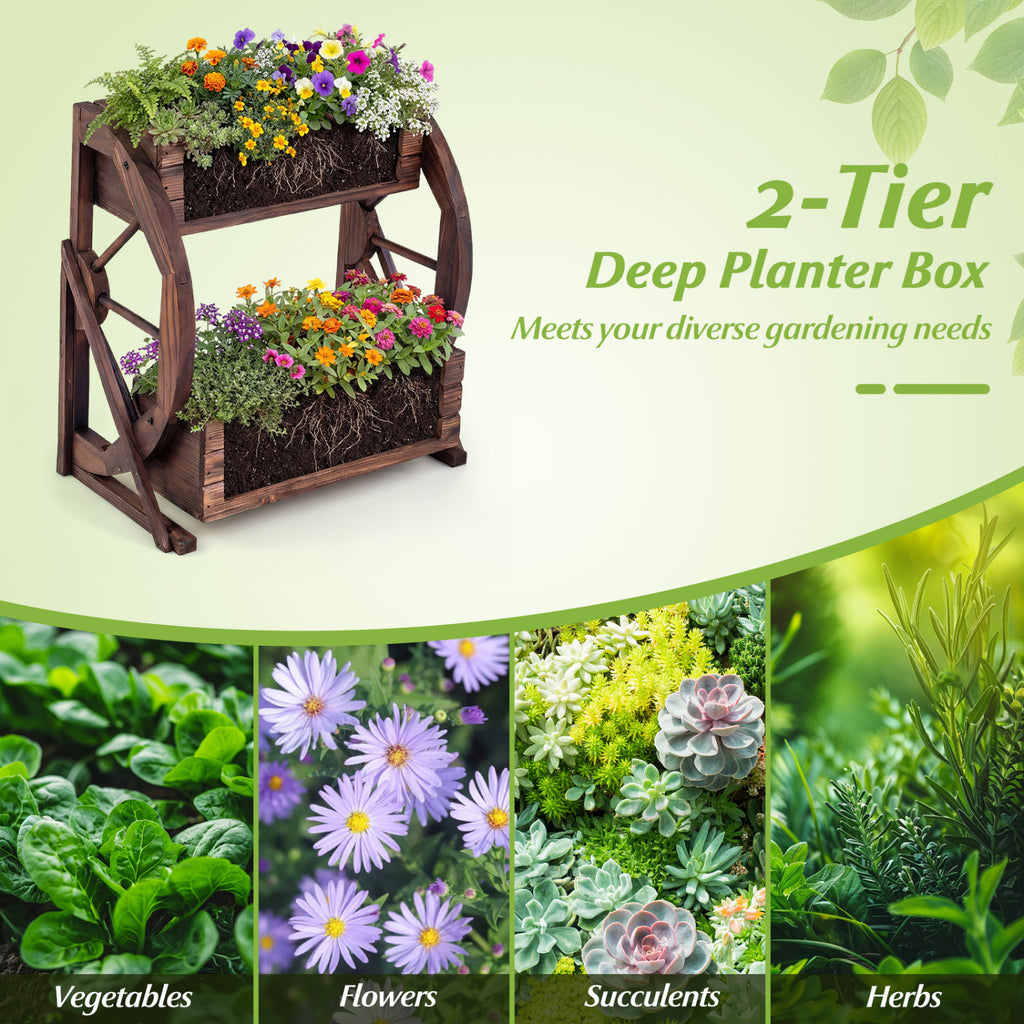 2-Tier Raised Garden Bed Planter with Drainage Holes - Coffee