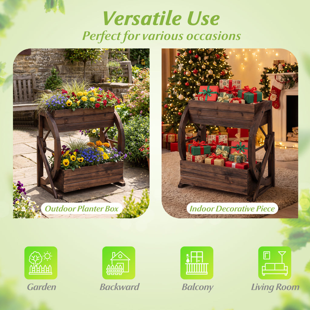 2-Tier Raised Garden Bed Planter with Drainage Holes - Coffee