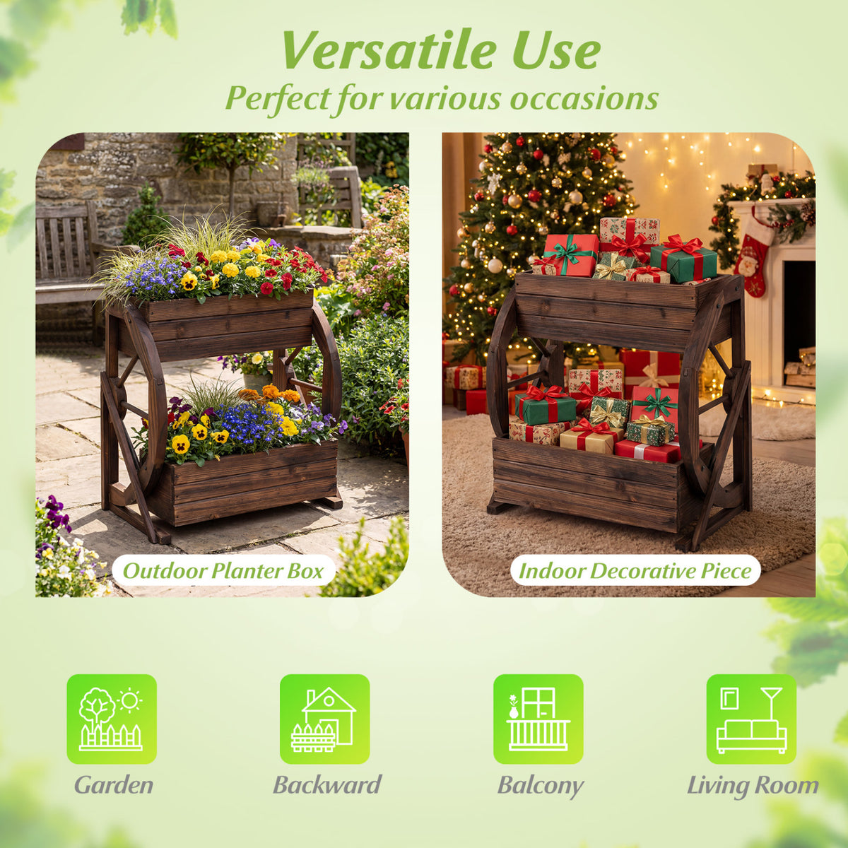 2-Tier Raised Garden Bed Planter with Drainage Holes - Coffee