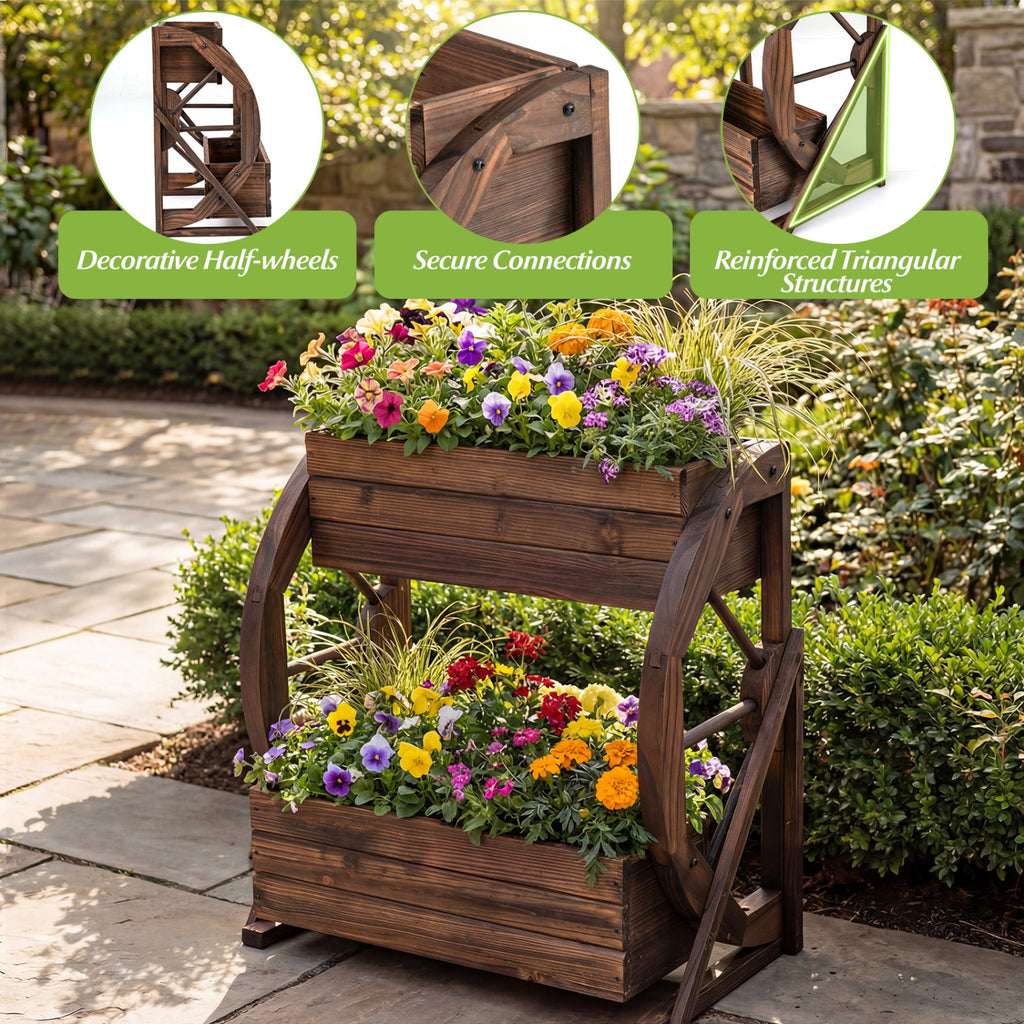2-Tier Raised Garden Bed Planter with Drainage Holes - Coffee