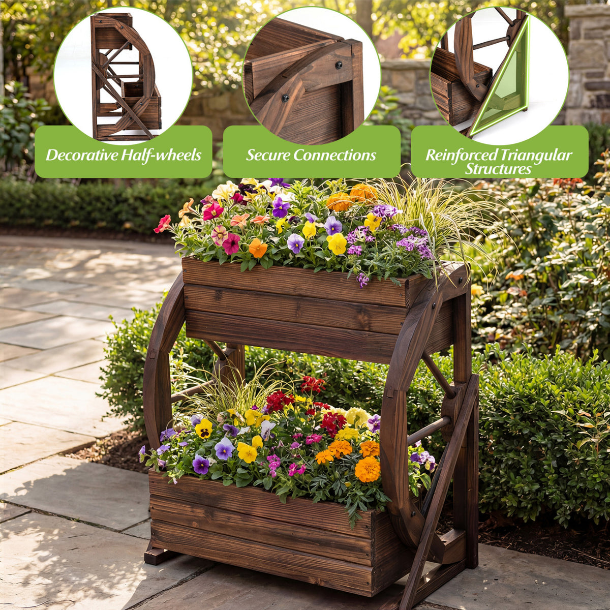 2-Tier Raised Garden Bed Planter with Drainage Holes - Coffee