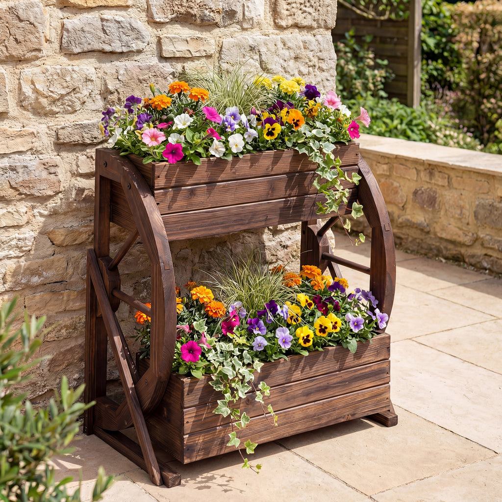 2-Tier Raised Garden Bed Planter with Drainage Holes - Coffee