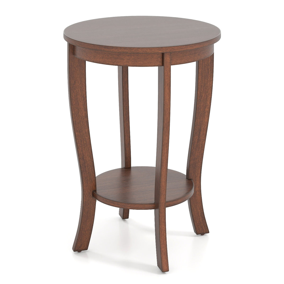 2-Tier Round End Table with Wood Legs, Walnut