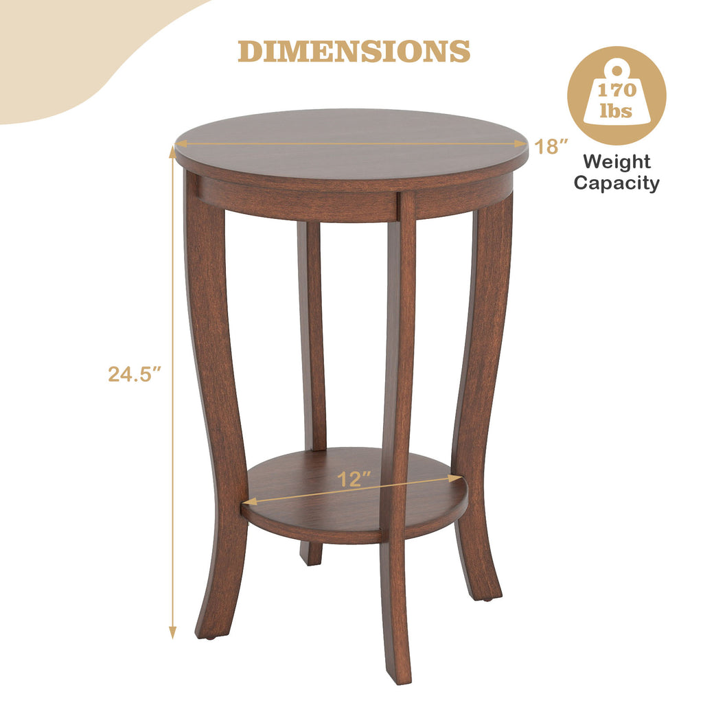 2-Tier Round End Table with Wood Legs – Walnut