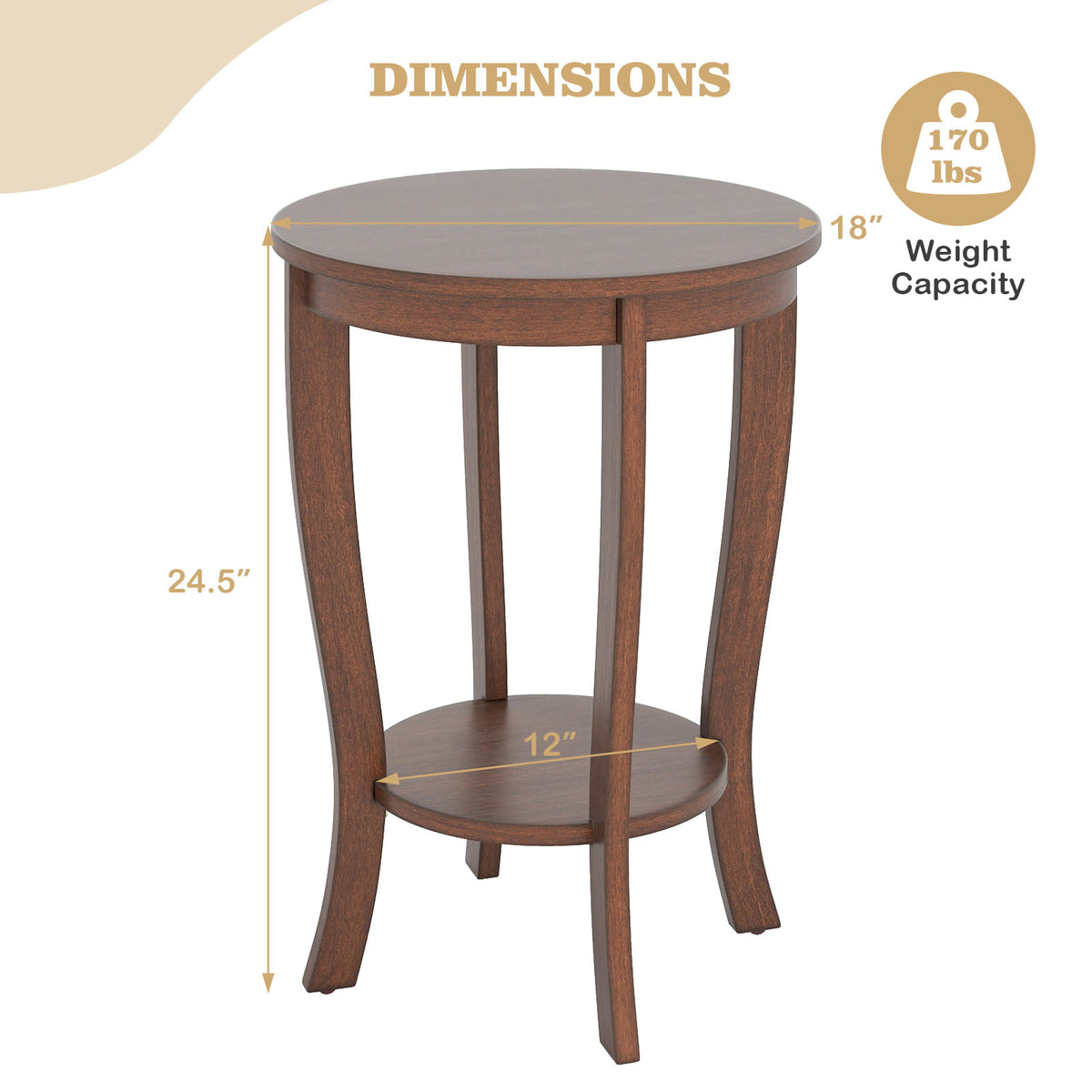 2-Tier Round End Table with Wood Legs – Walnut