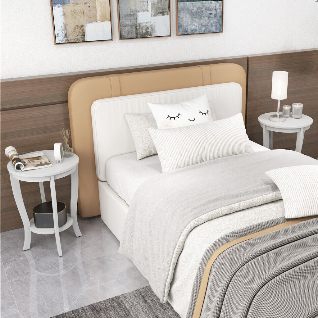 2-Tier Round End Table with Wood Legs, White