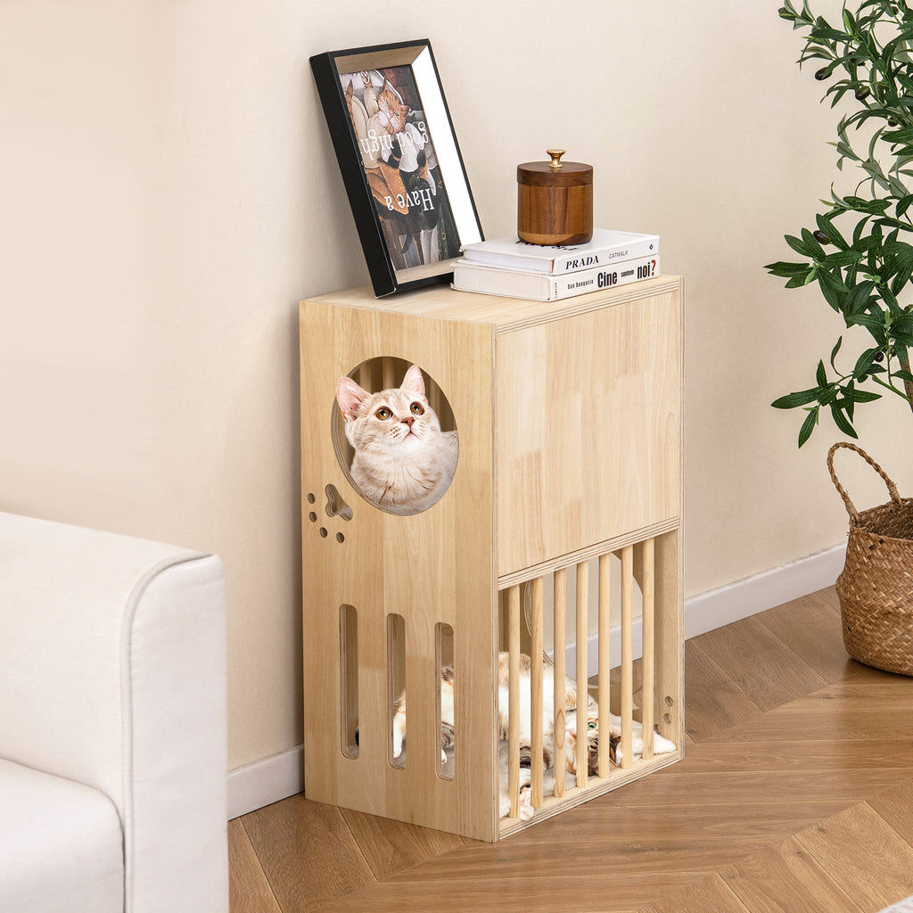 2-Tier Wooden Cat Condo with Removable Cushions - Symmetrical Indoor Cat House