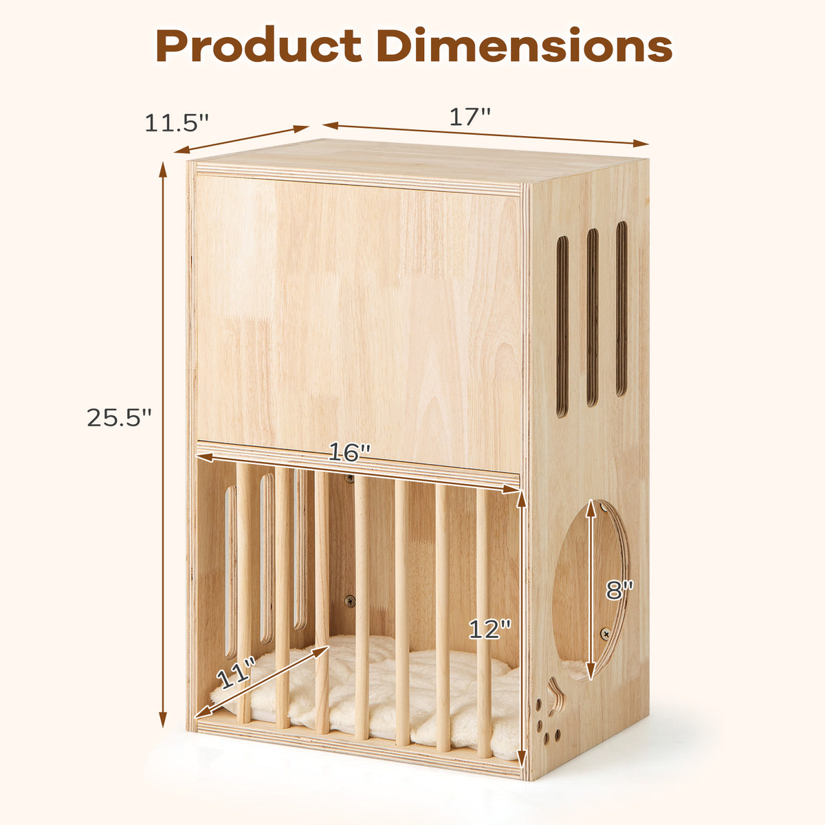 2-Tier Wooden Cat Condo with Removable Cushions - Symmetrical Indoor Cat House