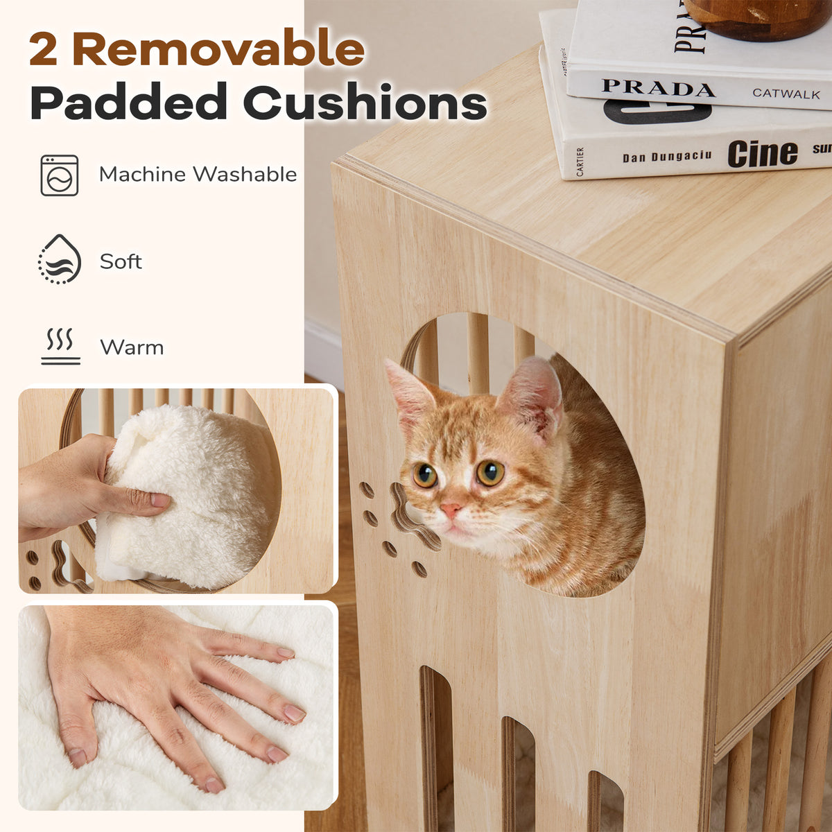 2-Tier Wooden Cat Condo with Removable Cushions - Symmetrical Indoor Cat House