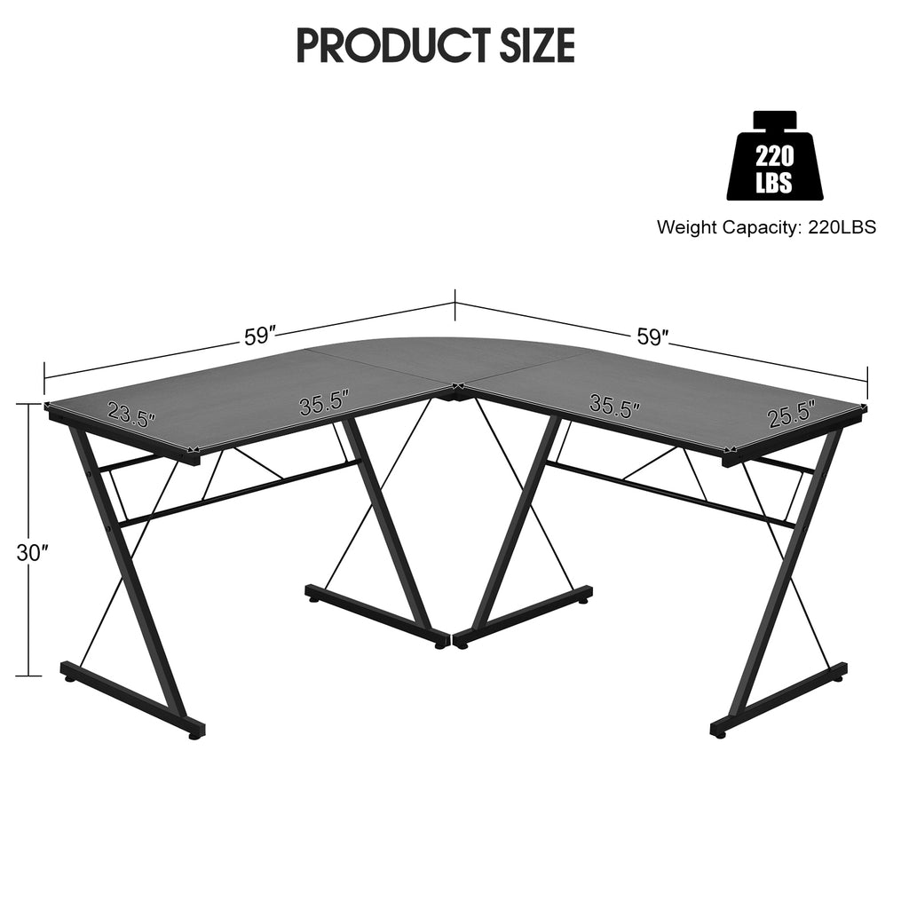 59 Inch L-Shaped Corner Computer Desk - Black