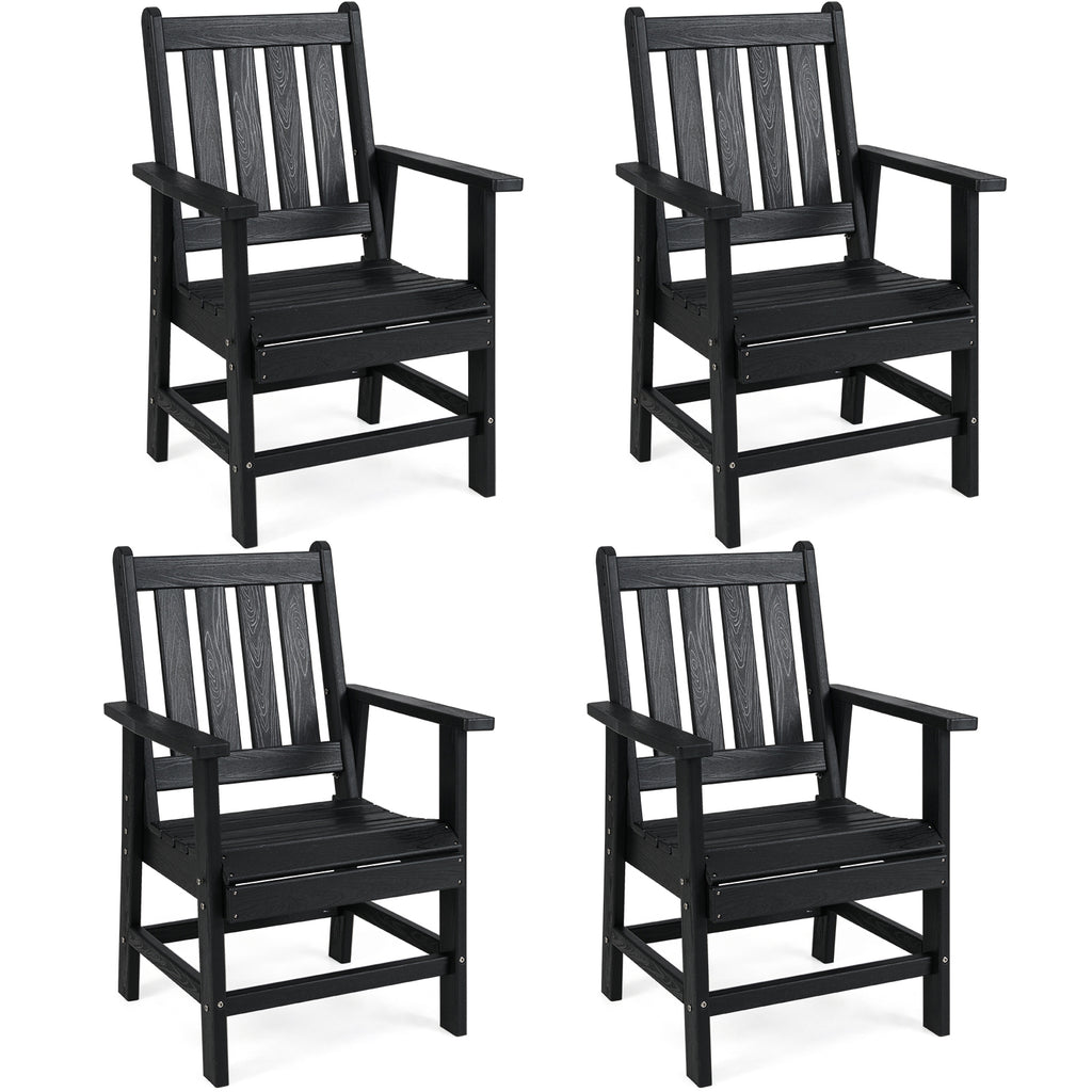 Set of 4 Patio Dining Chairs with Wide Armrests - Black