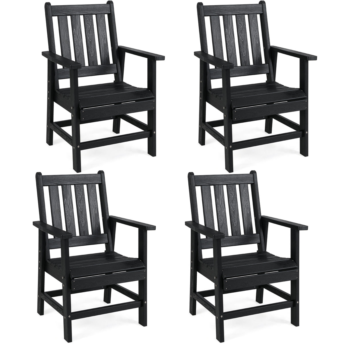 Set of 4 Patio Dining Chairs with Wide Armrests - Black
