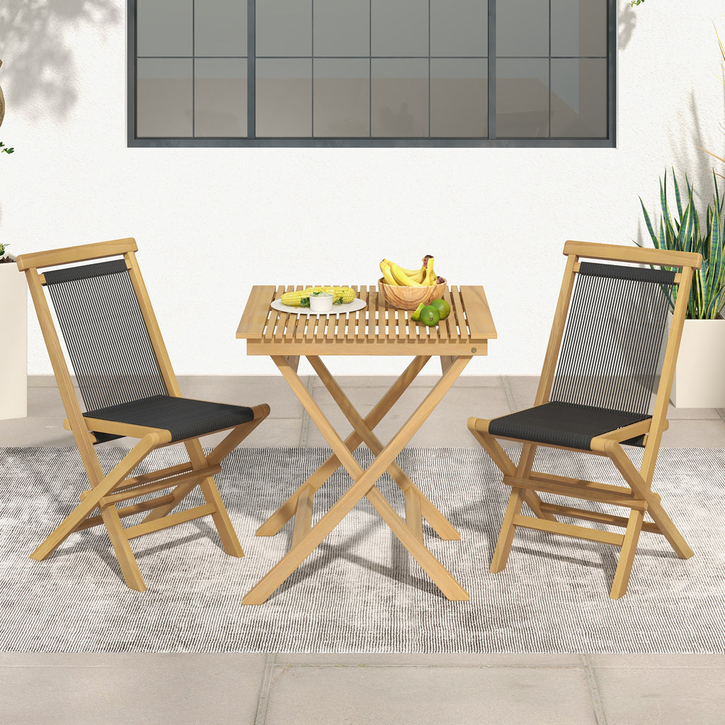 2 Piece Indonesia Teak Patio Folding Chairs with Woven Rope Seat and