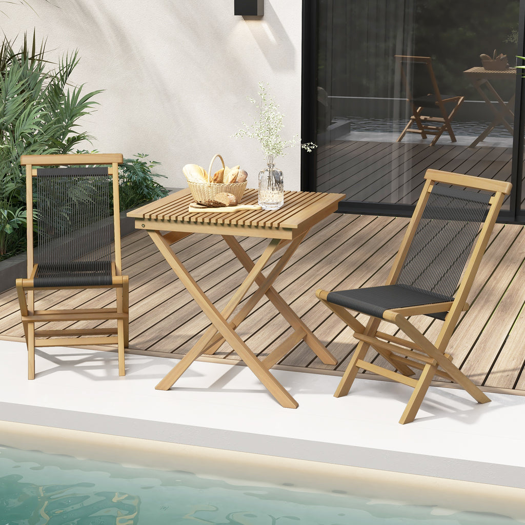2 Piece Indonesia Teak Patio Folding Chairs with Woven Rope Seat and