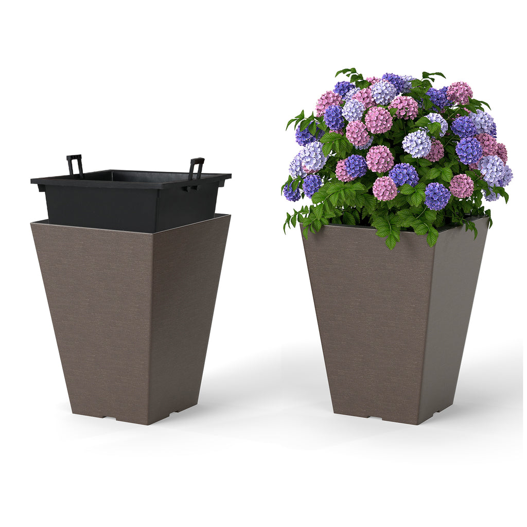 Set of 2 Square Taper Planter with Optional Drainage Hole and