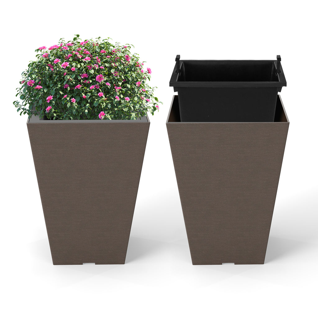 Set of 2 Square Taper Planter with Optional Drainage Hole and