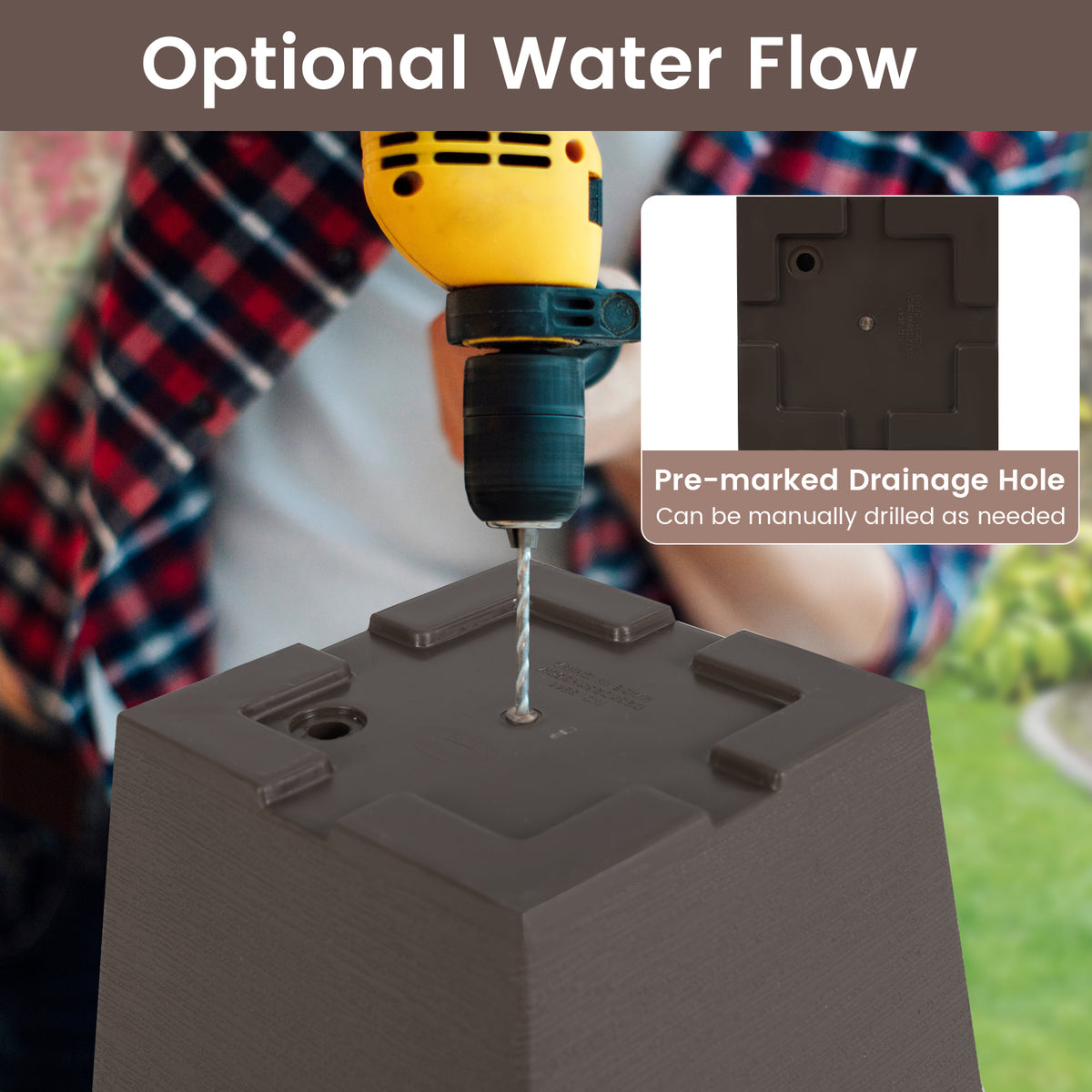 Set of 2 Square Taper Planter with Optional Drainage Hole and