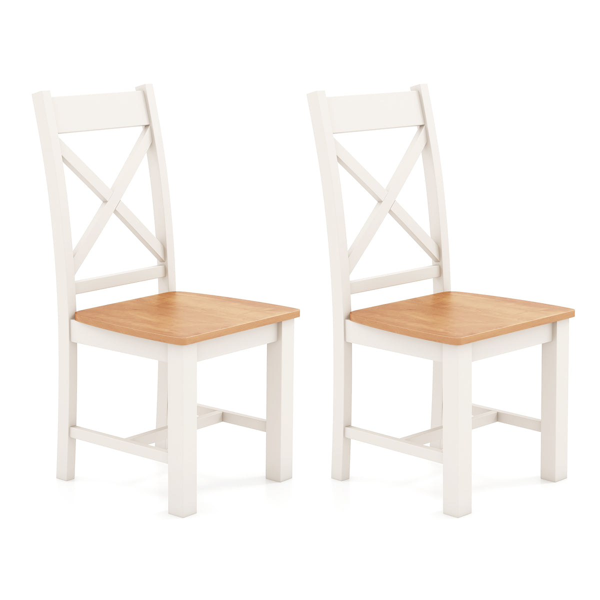 Wooden Dining Chairs Set of 2 Mid Century Farmhouse - White